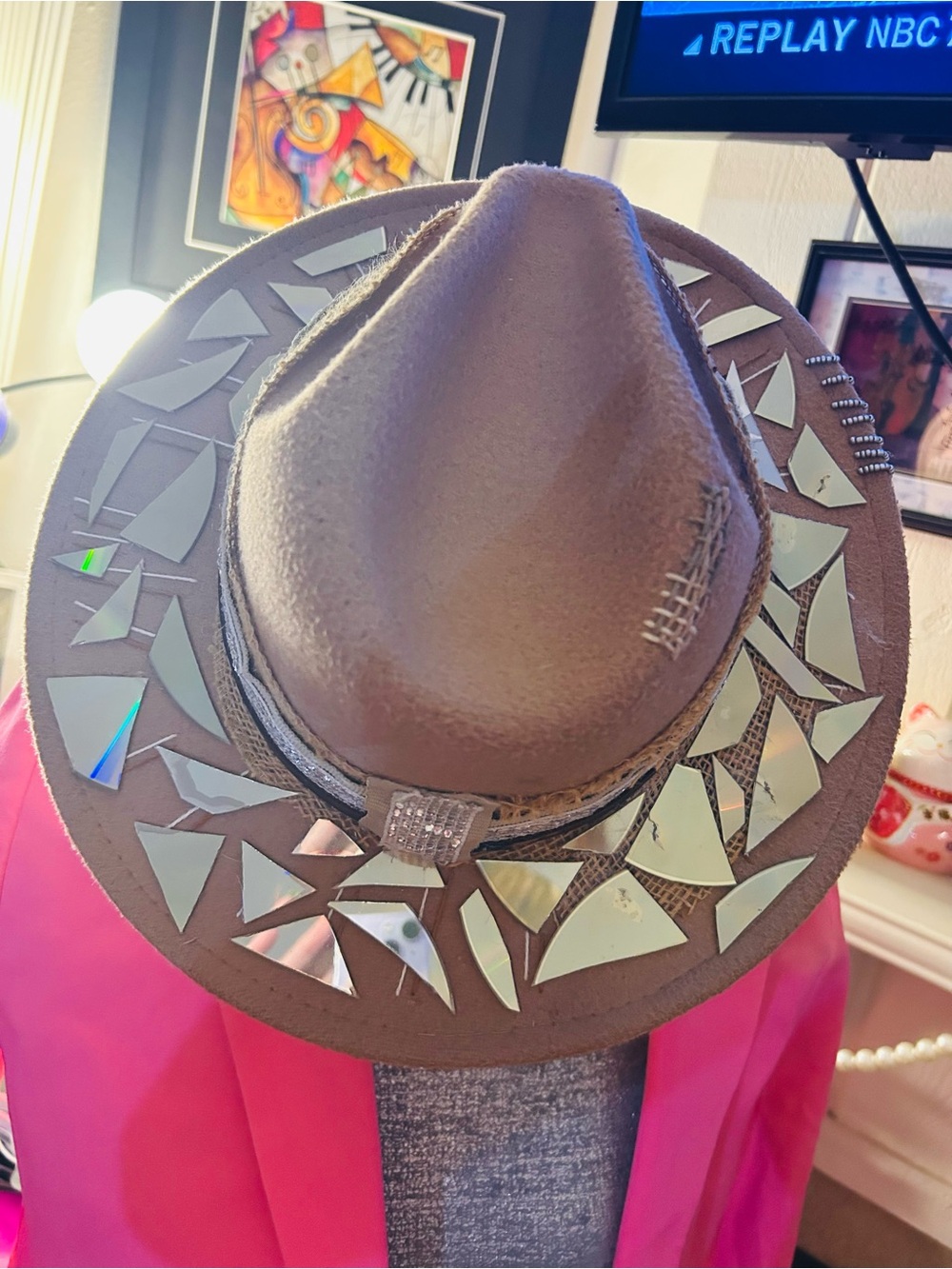 Women's Brown Mosaic Fedora Hat